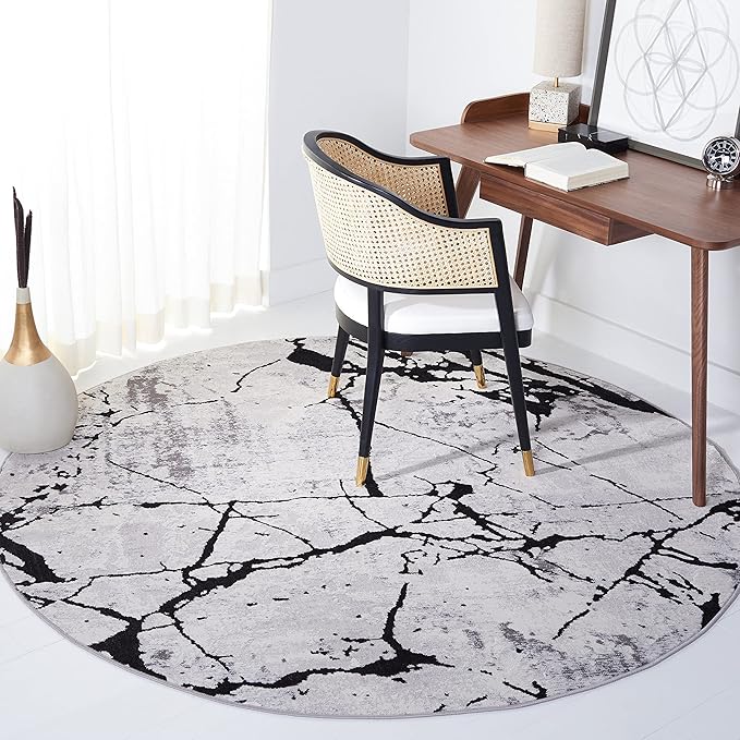 SAFAVIEH Amelia Collection Area Rug - 10' Round, Grey & Black, Modern Abstract Design, Non-Shedding & Easy Care, Ideal for High Traffic Areas in Living Room, Bedroom (ALA293K)