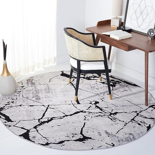 SAFAVIEH Amelia Collection Area Rug - 10' Round, Grey & Black, Modern Abstract Design, Non-Shedding & Easy Care, Ideal for High Traffic Areas in Living Room, Bedroom (ALA293K)