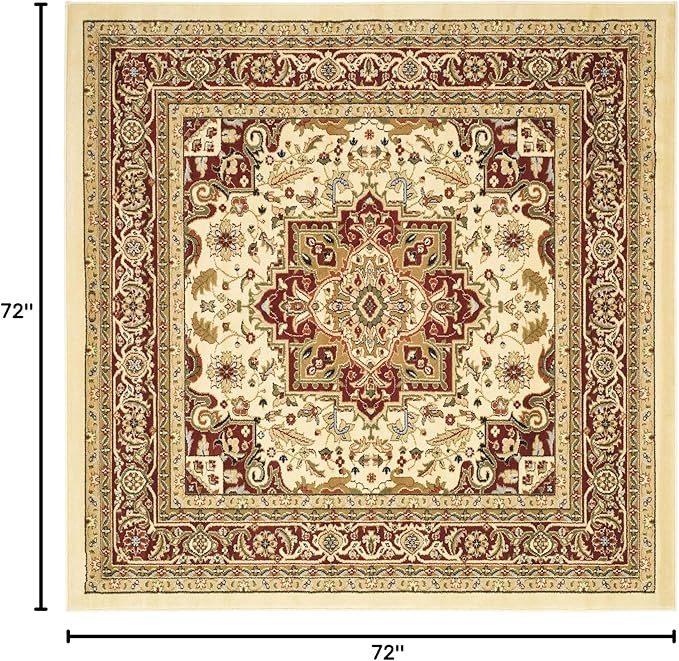 SAFAVIEH Lyndhurst Collection Area Rug - 6' Square, Ivory & Red, Traditional Oriental Design, Non-Shedding & Easy Care, Ideal for High Traffic Areas in Living Room, Bedroom (LNH330A)