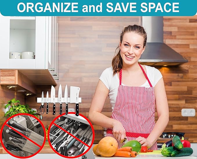 16 Inch White Knife Magnetic Strip Use as Magnetic Knife Holder for Wall - Magnetic Knife Strip - Magnetic Knife Bar Rack