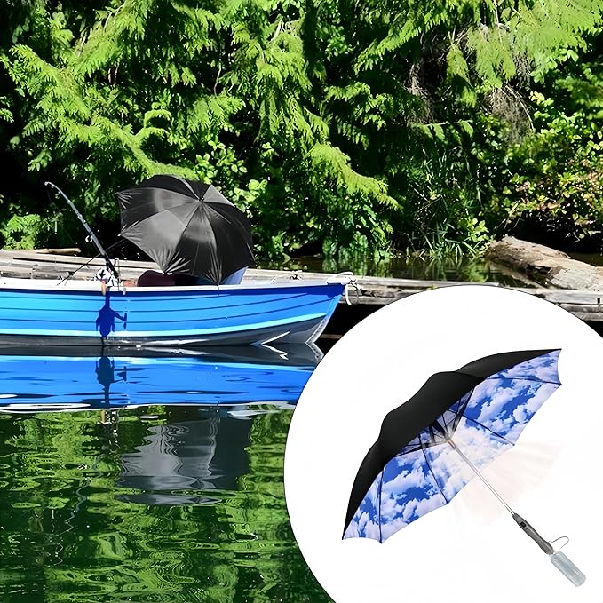Umbrella with Fan & Mist Spray - Rechargeable UV Protective Cooling Umbrella for Patio, Beach, Travel — Portable Misting System & Detachable Water Bottle Included