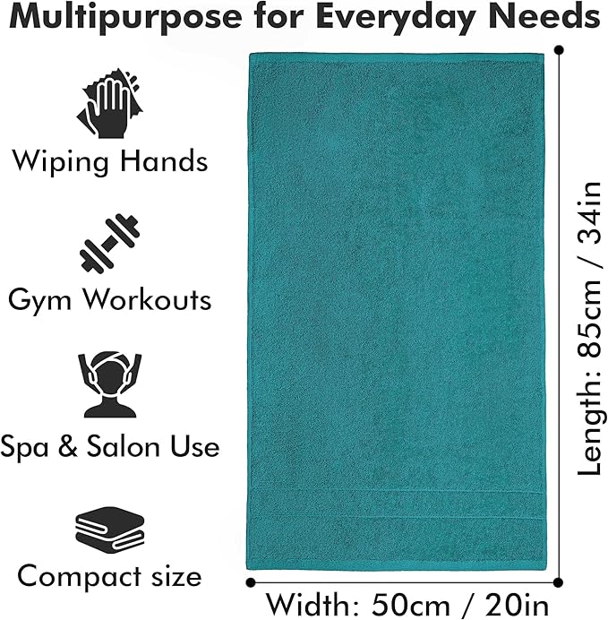100% Cotton Hand Towels for Bathroom – Soft & Absorbent Towel Set– Pack of 6 Small Towel (34x20in) – Quick Dry Luxury Cotton Hand Towels – Teal