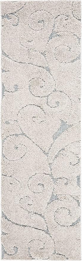 SAFAVIEH Florida Shag Collection Runner Rug - 2'3" x 21', Beige & Blue Grey, Scroll Design, Non-Shedding & Easy to Clean, High-Low Plush Pile, Ideal for Bedroom, Foyer, Hallway (SG455-1155)