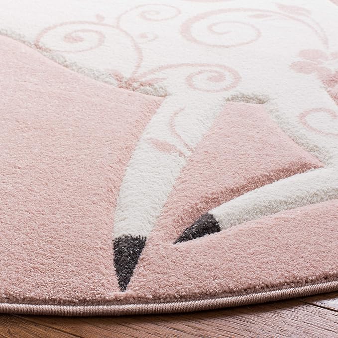 SAFAVIEH Carousel Kids Collection 3' Round Pink/Ivory CRK163P Unicorn Non-Shedding Nursery Playroom Area Rug