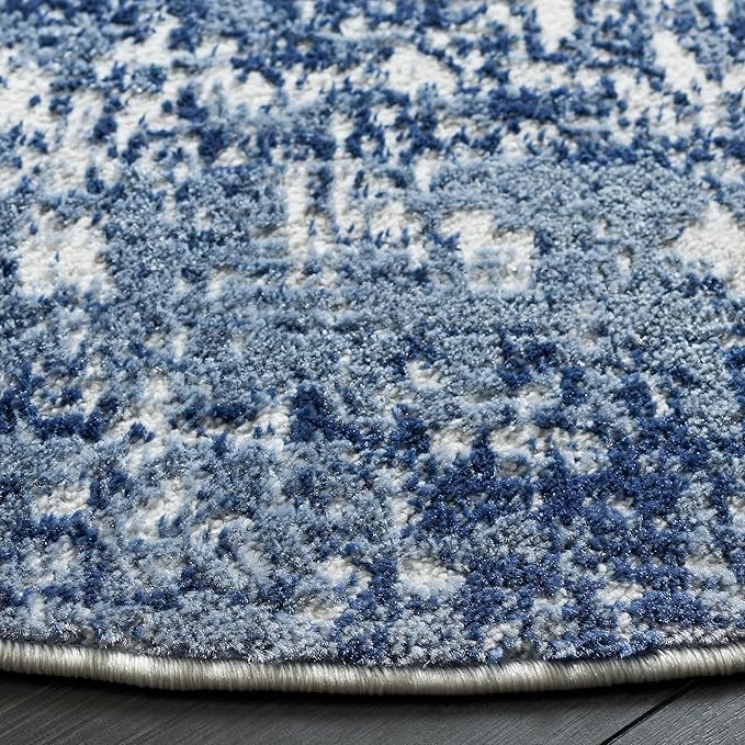 SAFAVIEH Amelia Collection Area Rug - 3' Round, Ivory & Dark Blue, Modern Abstract Design, Non-Shedding & Easy Cleaning, Ideal for Living Room, Bedroom, Dining Space (ALA700M)