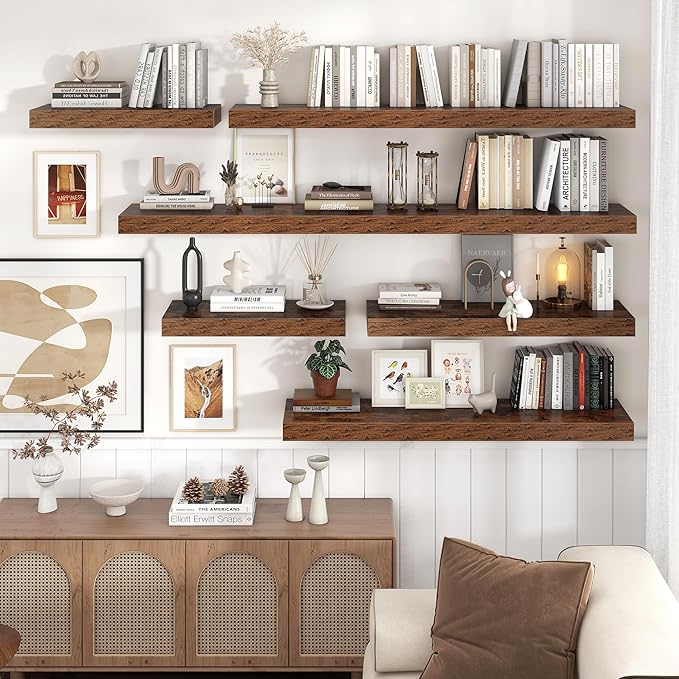Floating Shelves for Wall, 40" W x 12" D x 2" H, 1 Pack of Long Wall Mounted Engineered Wood Shelves with Invisible Brackets for Living Room, Bedroom, Bathroom, Kitchen Decor, Brown
