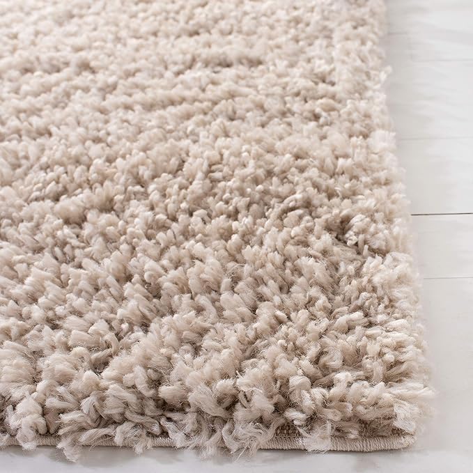 SAFAVIEH August Shag Collection Area Rug - 5'3" x 7'6", Beige, Solid Design, Non-Shedding & Easy Care, 1.5-inch Thick Ideal for High Traffic Areas in Living Room, Bedroom (AUG200D)