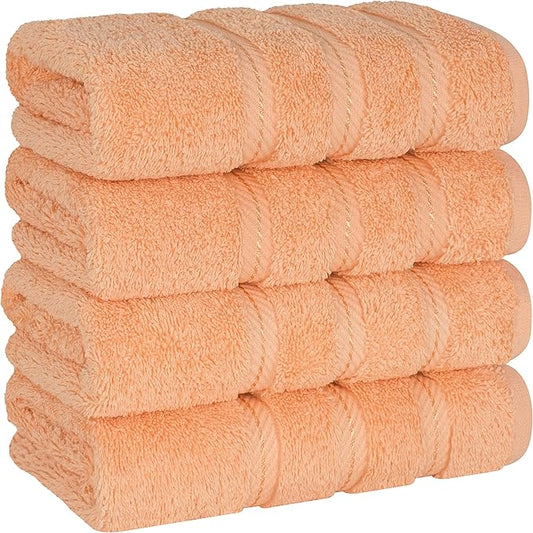 American Soft Linen Luxury Hand Towels for Bathroom, 600 GSM Heawy Weight 16x28 Size 100% Cotton Turkish 4 Piece Hand Face Towel Set, Peach Hand Towels