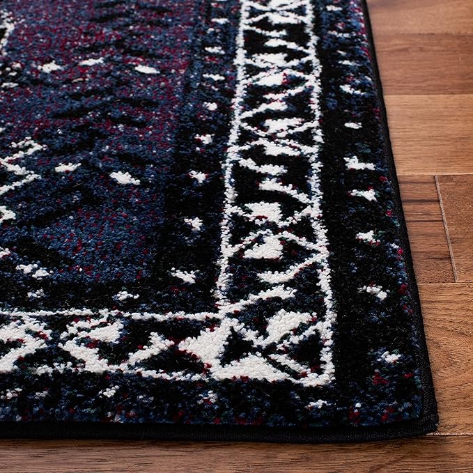 SAFAVIEH Vintage Hamadan Collection Area Rug - 6'7" Square, Purple & Black, Oriental Distressed Design, Non-Shedding & Easy Care, Ideal for High Traffic Areas in Living Room, Bedroom (VTH293V)