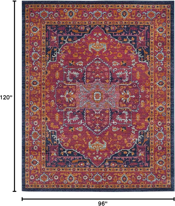 SAFAVIEH Evoke Collection 8' x 10' Fuchsia / Orange EVK275S Oriental Medallion Distressed Non-Shedding Living Room Bedroom Dining Home Office Area Rug