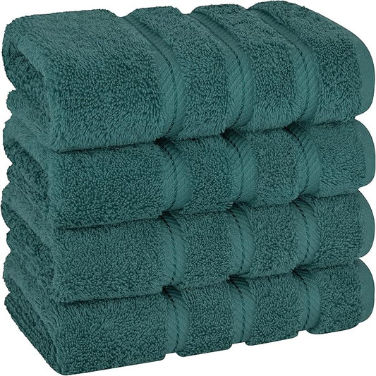 American Soft Linen Luxury Hand Towels for Bathroom, 600 GSM Heawy Weight 16x28 Size 100% Cotton Turkish 4 Piece Hand Face Towel Set, Teal Hand Towels