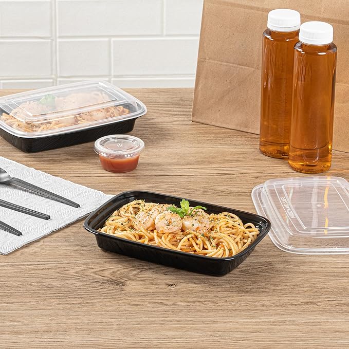 Restaurantware Plastic Food Container 50 Count 7.7 x 5.5 x 1.5 Inch 16 Oz Black Microwave-Safe Meal Prep To-Go Box With Clear Lid Plastic Storage Box For Hot And Cold Food