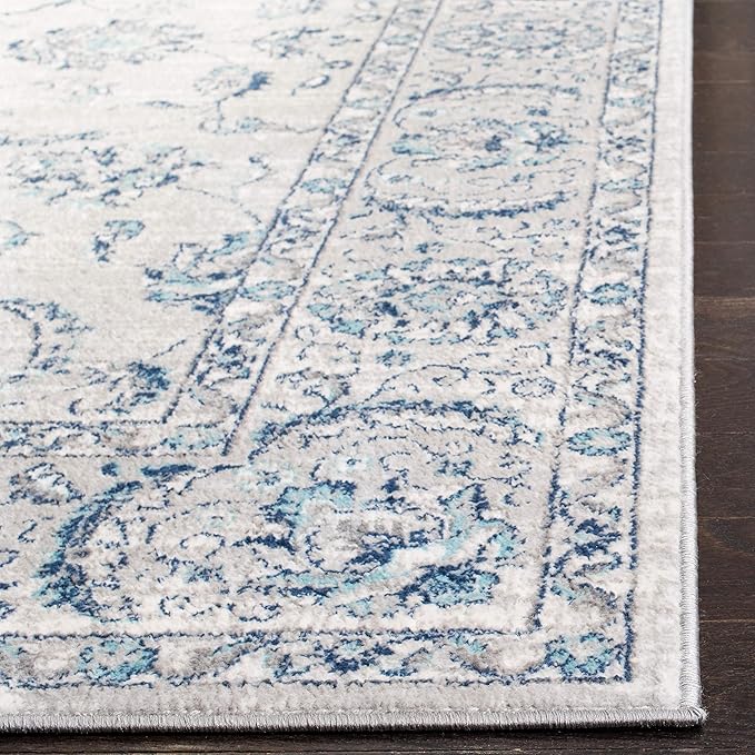 SAFAVIEH Brentwood Collection Runner Rug - 2' x 6', Light Grey & Blue, Oriental Floral Scroll Design, Non-Shedding & Easy Care, Ideal for High Traffic Areas in Living Room, Bedroom (BNT854G)