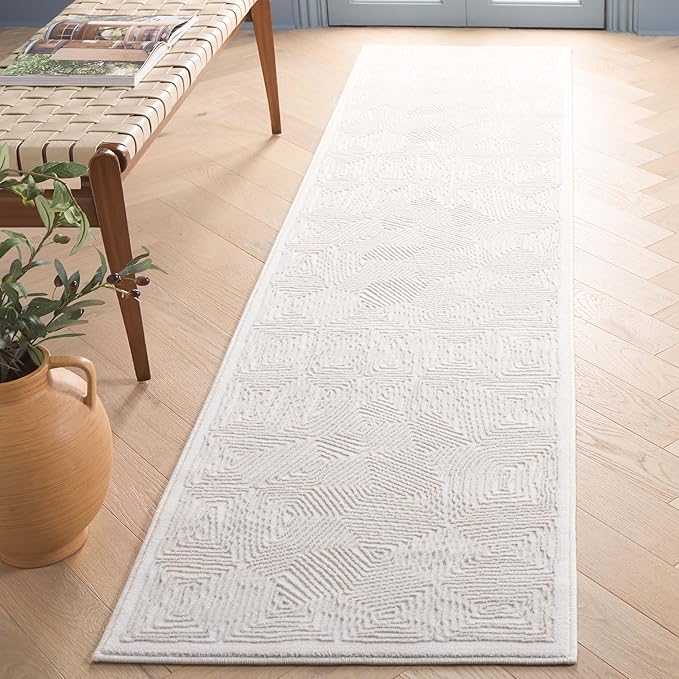 SAFAVIEH Prestige Collection Runner Rug - 2'3" x 8', Ivory & Beige, Geometric Design, Ideal for High Traffic Areas in Entryway, Kitchen & Bathroom (PTE120A-28)