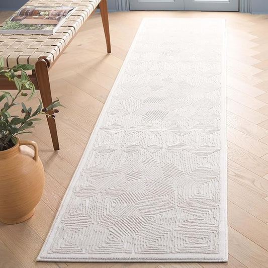 SAFAVIEH Prestige Collection Runner Rug - 2'3" x 8', Ivory & Beige, Geometric Design, Ideal for High Traffic Areas in Entryway, Kitchen & Bathroom (PTE120A-28)