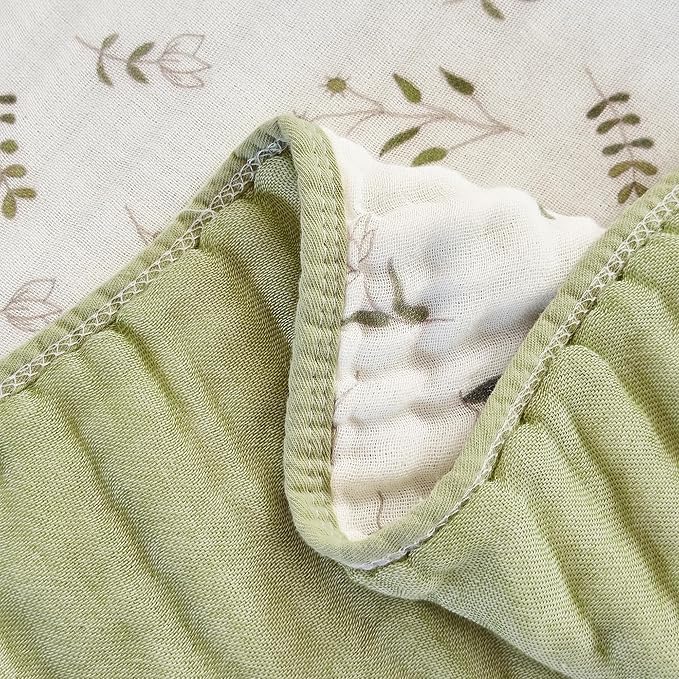 Muslin Throw Blanket 100% Cotton 6-Layer Gauze Floral Pattern Cooling Blanket Lightweight Soft Breathable Quilt for All Season Both Sides for Sofa Couch (Leaves Green, Throw 50"x60")