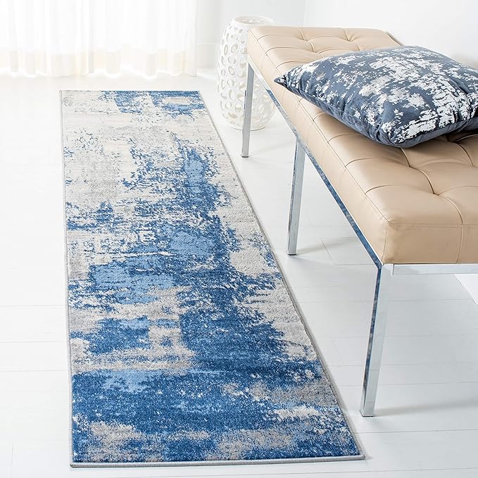 SAFAVIEH Jasper Collection Runner Rug - 2' x 10', Blue & Ivory, Modern Abstract Design, Non-Shedding & Easy Care, Ideal for High Traffic Areas in Living Room, Bedroom (JSP101M)