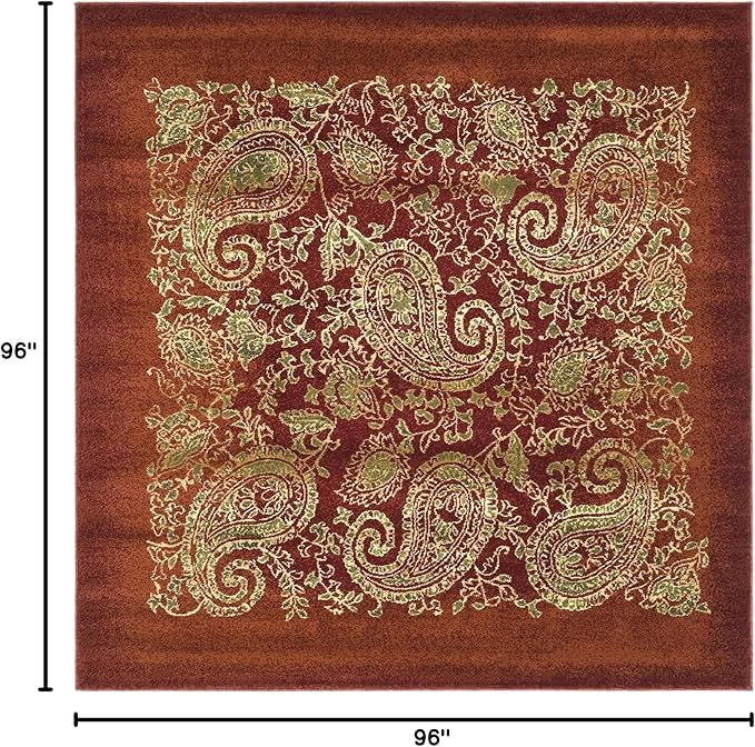 SAFAVIEH Lyndhurst Collection Area Rug - 8' Square, Red & Multi, Traditional Paisley Design, Non-Shedding & Easy Care, Ideal for High Traffic Areas in Living Room, Bedroom (LNH224B)