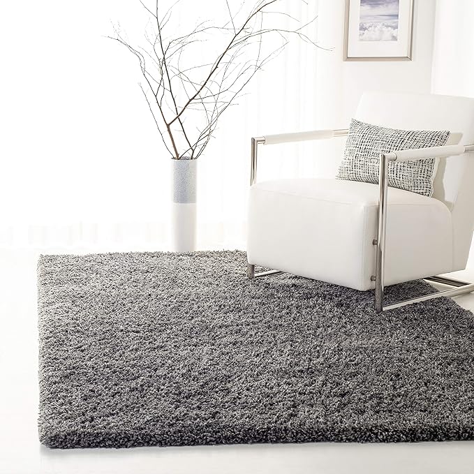 SAFAVIEH Fontana Shag Collection Accent Rug - 3' x 5', Silver, Solid Design, Non-Shedding & Easy Care, 2-inch Thick Ideal for High Traffic Areas in Entryway, Living Room, Bedroom (FNT800G)