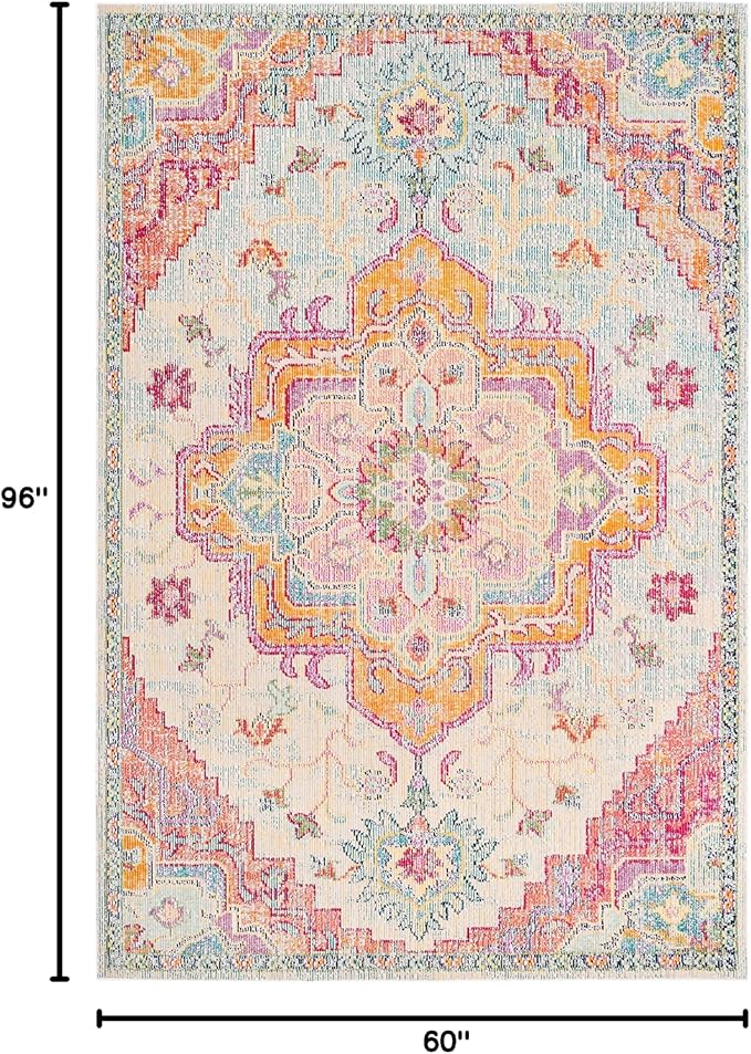 SAFAVIEH Crystal Collection Area Rug - 5' x 8', Light Blue & Fuchsia, Medallion Distressed Design, Non-Shedding & Easy Care, Ideal for High Traffic Areas in Living Room, Bedroom (CRS501B)