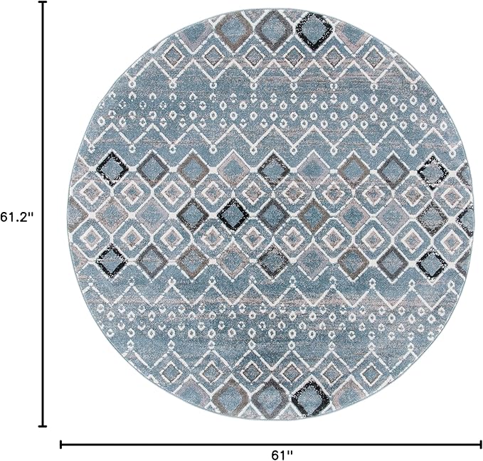 SAFAVIEH Amsterdam Collection 5'1" Round Blue/Ivory AMS108L Moroccan Boho Non-Shedding Living Room Bedroom Area Rug