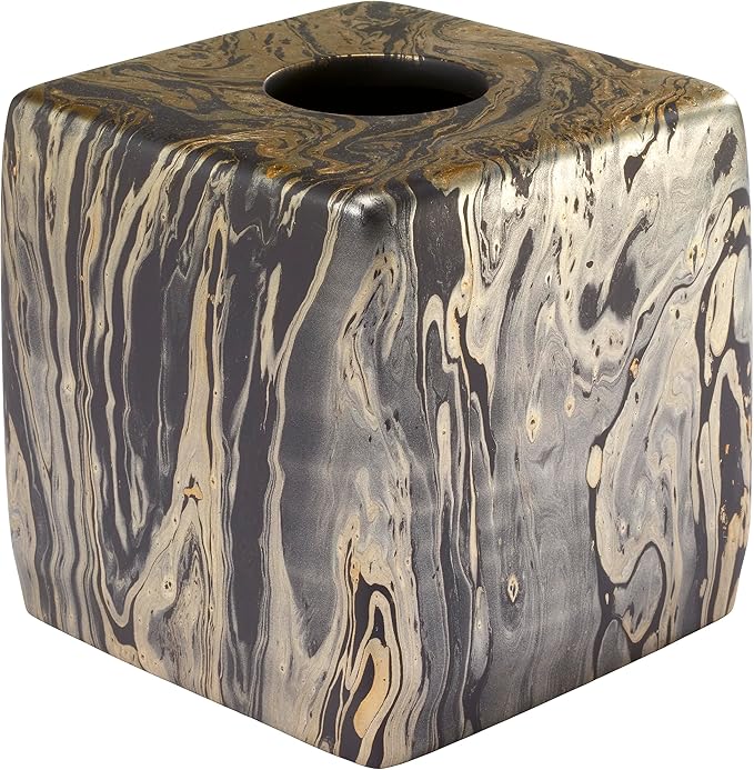 Nicole Miller - Tissue Box Cover, Resin Countertop Accessories, Multipurpose Home Decor, Dorm Room Essentials (Harper Collection, Black/Gold)