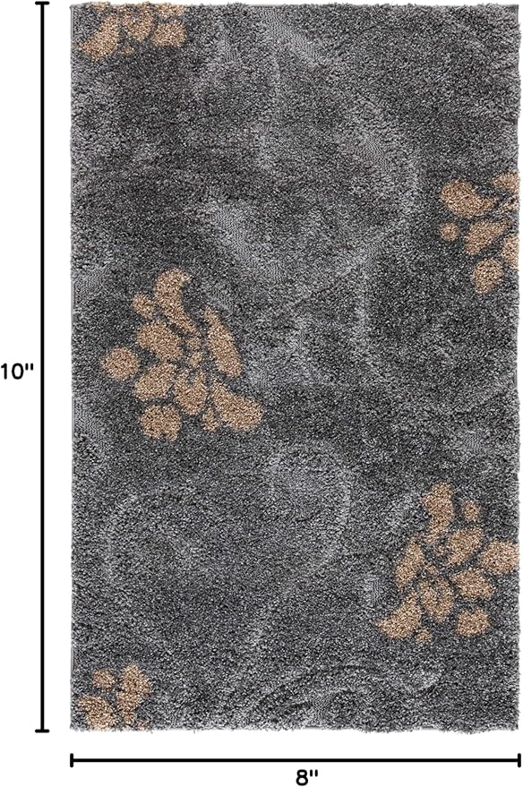 SAFAVIEH Area Rug 8x10 - Florida Shag Collection - Large - Grey & Beige, Floral Design, Non-Shedding & Easy Cleaning, Plush Thick Pile, Ideal for Living Room, Bedroom, Dining Space (SG464013)
