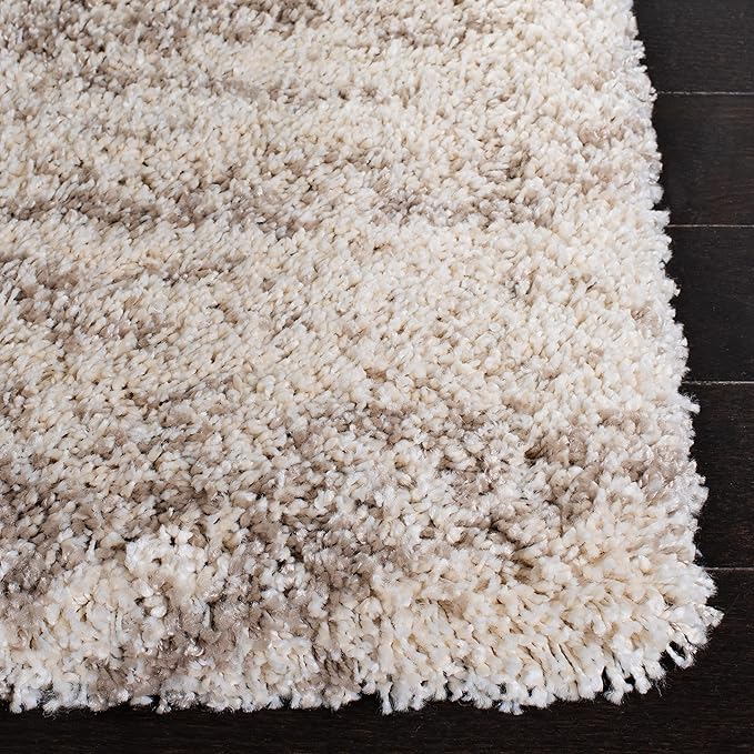SAFAVIEH Hudson Shag Collection Area Rug - 5' Square, Ivory & Beige, Modern Design, Non-Shedding & Easy Care, 2-inch Thick Ideal for High Traffic Areas in Living Room, Bedroom (SGH206B)