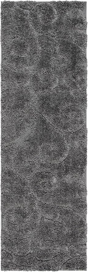 SAFAVIEH Florida Shag Collection Runner Rug - 2'3" x 13', Grey, Scroll Design, Non-Shedding & Easy to Clean, High-Low Plush Pile, Ideal for Bedroom, Foyer, Hallway (SG455-8013)