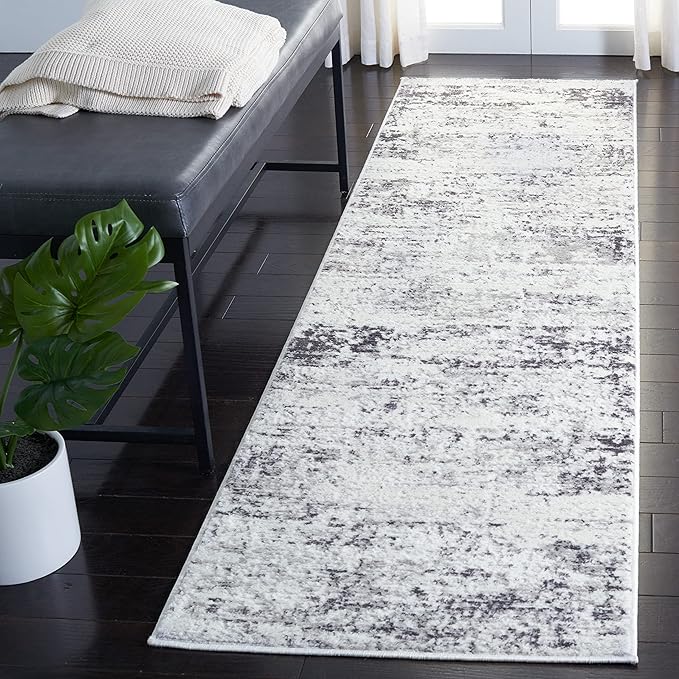 SAFAVIEH Amelia Collection Runner Rug - 2'2" x 22', Ivory & Grey, Modern Abstract Design, Non-Shedding & Easy Care, Ideal for High Traffic Areas in Living Room, Bedroom (ALA700C)