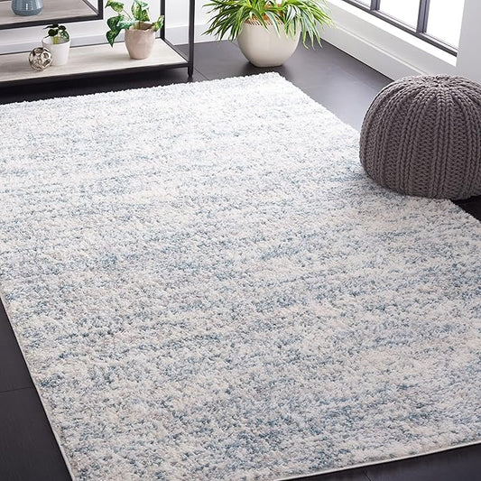 SAFAVIEH Berber Shag Collection Accent Rug - 4'5" x 6'5", Ivory & Light Aqua, 1.2-inch Thick Ideal for High Traffic Areas in Entryway, Living Room, Bedroom (BER563J)