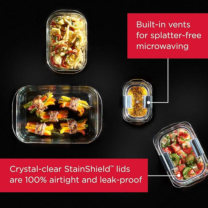 Rubbermaid Brilliance Glass Storage Containers (Pack of 3) and Large 9.6 Cup Food Container