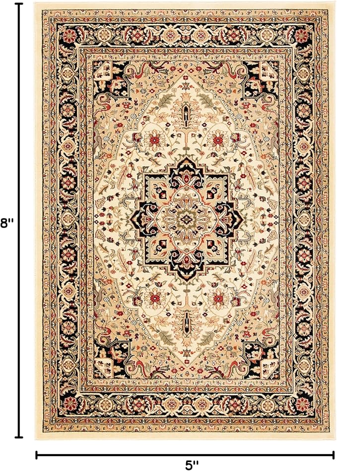 SAFAVIEH Lyndhurst Collection Area Rug - 5'3" x 7'6", Beige & Black, Traditional Oriental Design, Non-Shedding & Easy Care, Ideal for High Traffic Areas in Living Room, Bedroom (LNH330C)
