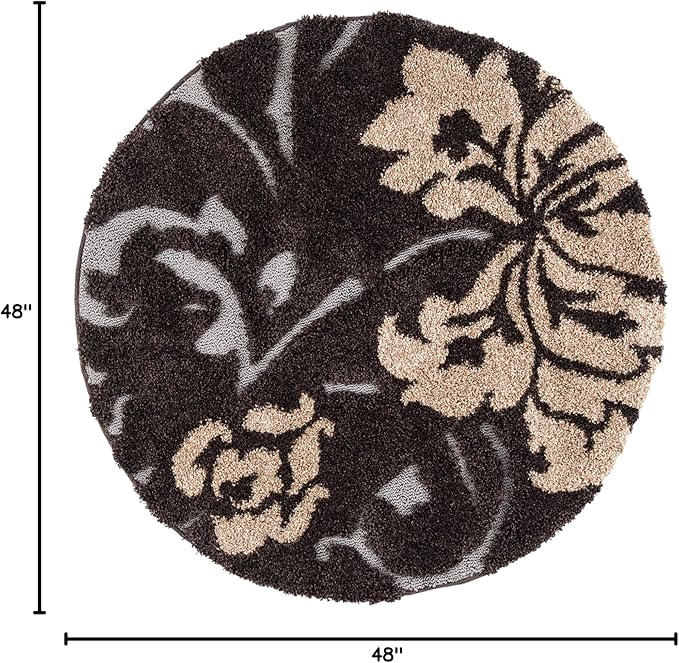 SAFAVIEH Florida Shag Collection 4' Round Dark Brown / Smoke SG458 Floral Non-Shedding Living Room Bedroom Dining Room Entryway Plush 1.2-inch Thick Area Rug