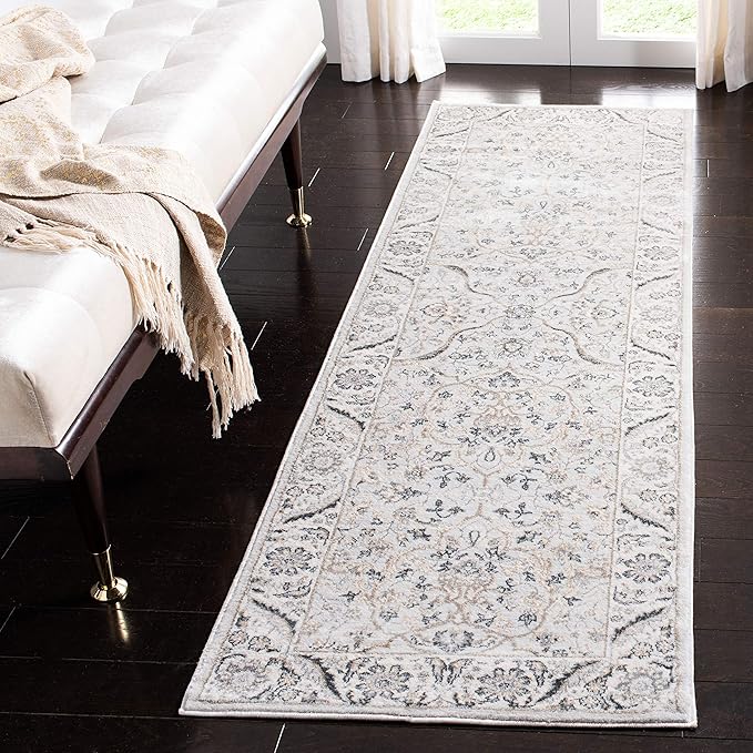 SAFAVIEH Isabella Collection Runner Rug - 2'2" x 9', Light Grey & Cream, Oriental Design, Non-Shedding & Easy Care, Ideal for High Traffic Areas in Living Room, Bedroom (ISA912F)