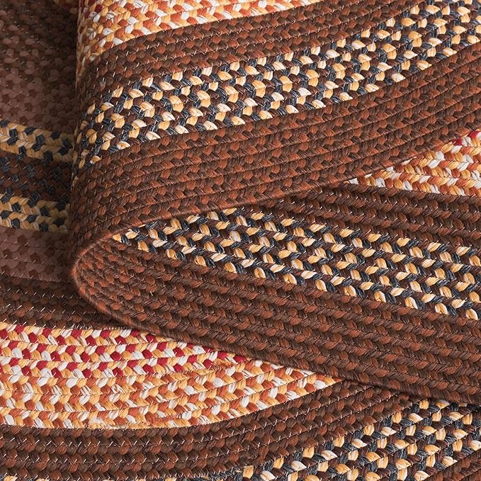 SAFAVIEH Washable Rug Outdoor Braided Collection - 8' x 10' Oval, Brown & Light Brown, Handmade & Reversible, Non-Shedding & Easy to Clean, Ideal for Patio, Backyard, Mudroom (BRD313T)