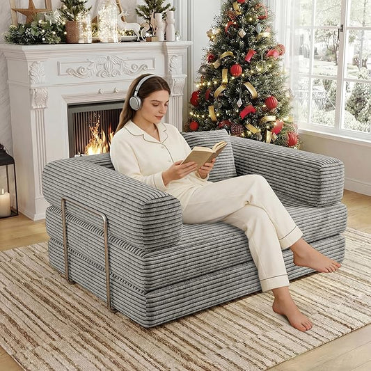 4 in 1 Futon Sofa Bed Queen Size - Foldable Convertible Sleeper Sofa Couch with L-Shaped Support, Removable Washable Floor Space Saving for Bedroom & Dorm (Light Gray, 53.15" Double Sofa)