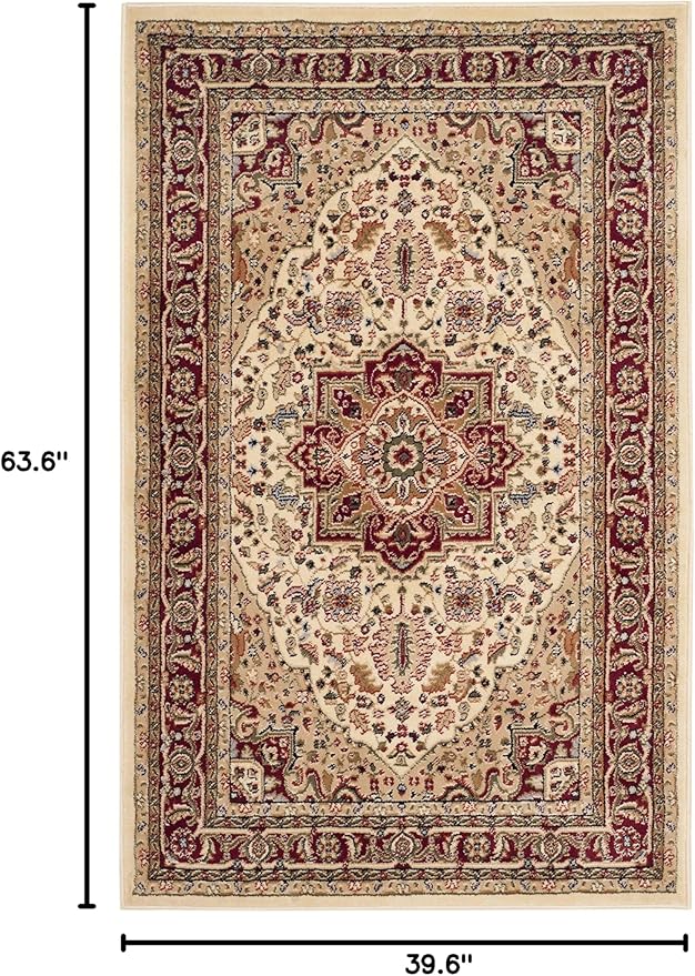 SAFAVIEH Lyndhurst Collection Accent Rug - 3'3" x 5'3", Ivory & Red, Traditional Oriental Design, Non-Shedding & Easy Care, Ideal for High Traffic Areas in Entryway, Living Room, Bedroom (LNH330A)