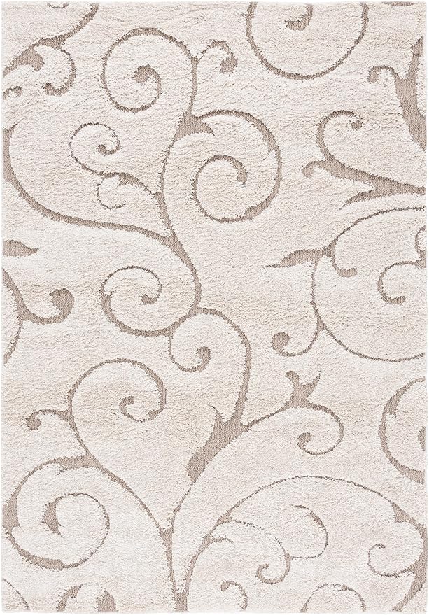 SAFAVIEH Florida Shag Collection Area Rug - 5'3" x 7'6", Cream & Beige, Scroll Design, Non-Shedding & Easy to Clean, High-Low Plush Pile, Ideal for Living Room, Bedroom, Dining Space (SG455-1113)
