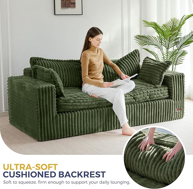 MAXYOYO 76" Bean Bag Sofa Couch, Loveseat Boneless Couch in a Box, Upholstered Small Mini Sofa for Living Room Bedroom Office Apartment, No Assembly, Green