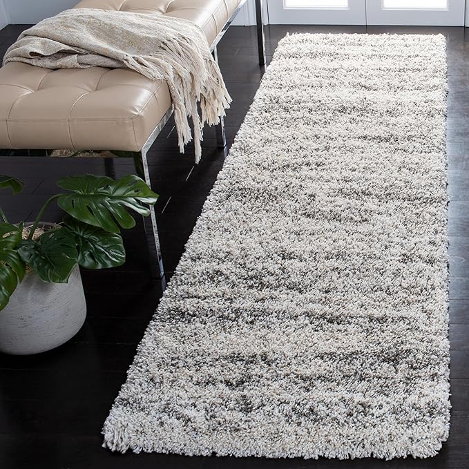 SAFAVIEH Hudson Shag Collection Area Rug - 2'3" x 16' Runner, Ivory & Grey, Non-Shedding & Easy Cleaning, Plush Thick Pile, Ideal for Living Room, Bedroom, Dining Space (SGH206A)
