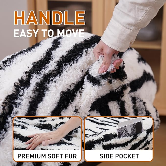 Human Dog Bed, 74.8''x47.2''x13.7'' Size Fits Adult and Pet Washable Giant People Dog Bed with Blanket, Zebra Stripe