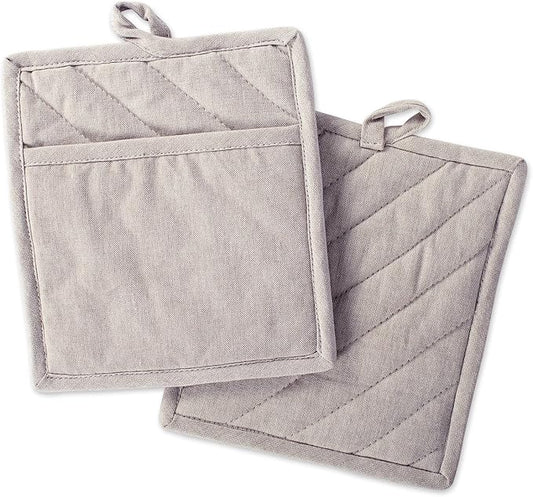 DII 100% Cotton Solid Chambray Kitchen Set, Potholders, Natural, 2 Piece