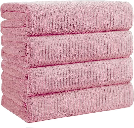 Bath Towels Set of 4 Extra Large 35 x 70 Inches,Luxury Thick High Absorbent and Quick Dry Bath Sheet,Ultra Soft Microfiber,Bathroom,Beach,Yoga,Sport,SPA,Fitness (Pink)