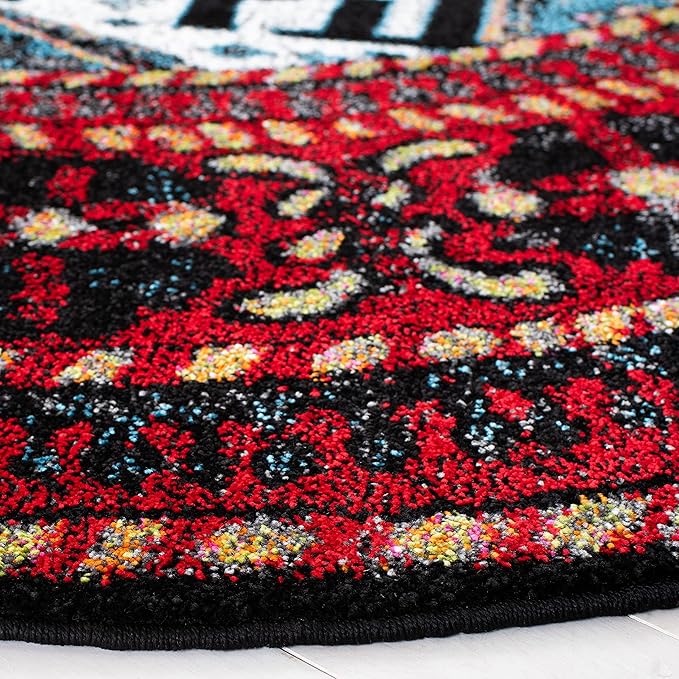 SAFAVIEH Vintage Hamadan Collection Area Rug - 6'7" Round, Red & Light Blue, Persian Design, Non-Shedding & Easy Care, Ideal for High Traffic Areas in Living Room, Bedroom (VTH213Q)