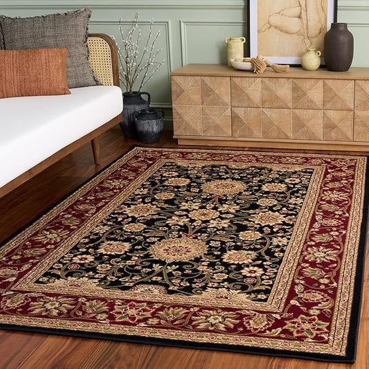 SAFAVIEH Lyndhurst Collection Area Rug - 5'3" x 7'6", Black & Red, Traditional Oriental Design, Non-Shedding & Easy Care, Ideal for High Traffic Areas in Living Room, Bedroom (LNH212G)