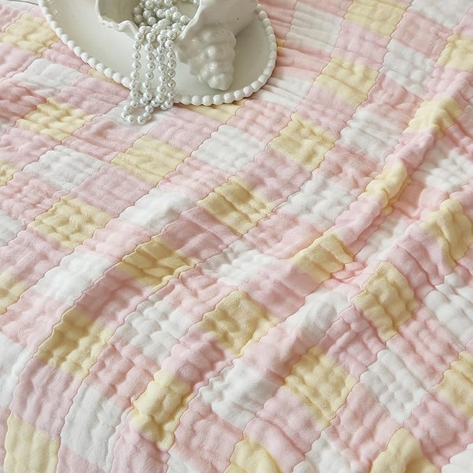 Ultra Soft Cozy 6-Layer Muslin 100% Cotton Checkered King Bed Blanket Breathable Lightweight Checkboard Bed Blankets Decorative for Sofa Bed All Seasons Both Sides (Mix, King 90" 104")