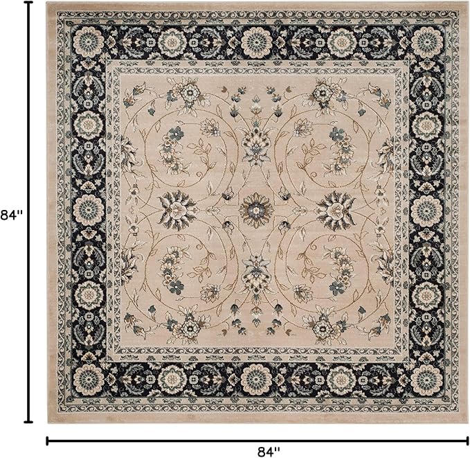 SAFAVIEH Lyndhurst Collection Area Rug - 7' Square, Light Beige & Anthracite, Traditional Oriental Design, Non-Shedding & Easy Care, Ideal for High Traffic Areas in Living Room, Bedroom (LNH340K)