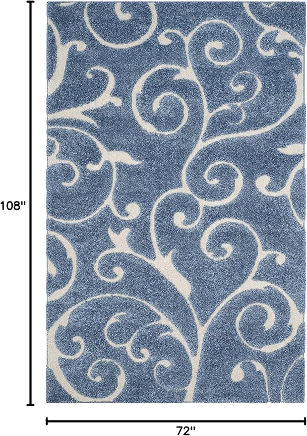 SAFAVIEH Florida Shag Collection Area Rug - 6' x 9', Light Blue & Cream, Scroll Design, Non-Shedding & Easy to Clean, High-Low Plush Pile, Ideal for Living Room, Bedroom, Dining Space (SG455-6011)