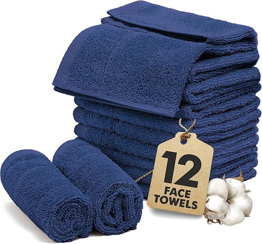 Face Towels Pack of 12 – 100% Cotton Wash Cloths (12x12 inch) – Soft, Quick Dry & Highly Absorbent Hand Towels for Bathroom, Spa, Gym, Kitchen and for Daily Use - (Royal Blue)
